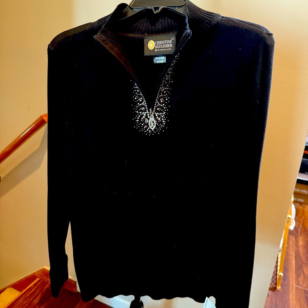 Christine Alexander Black Swarovski Crystals Embellished Neckline - Size Medium
